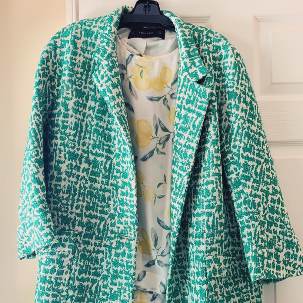 Zara Green and White Blazer